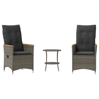 3 Piece Bistro Set with Cushions Grey Poly Rattan Payday Deals
