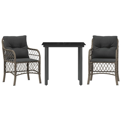 3 Piece Bistro Set with Cushions Grey Poly Rattan Payday Deals