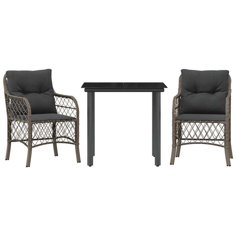 3 Piece Bistro Set with Cushions Grey Poly Rattan Payday Deals