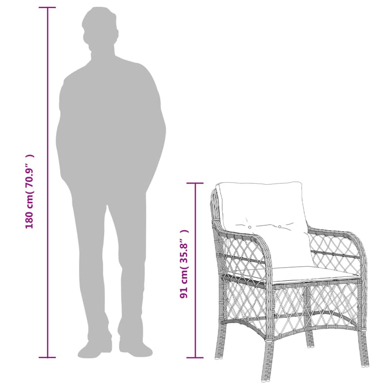 3 Piece Bistro Set with Cushions Grey Poly Rattan Payday Deals