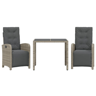 3 Piece Bistro Set with Cushions Grey Poly Rattan Payday Deals