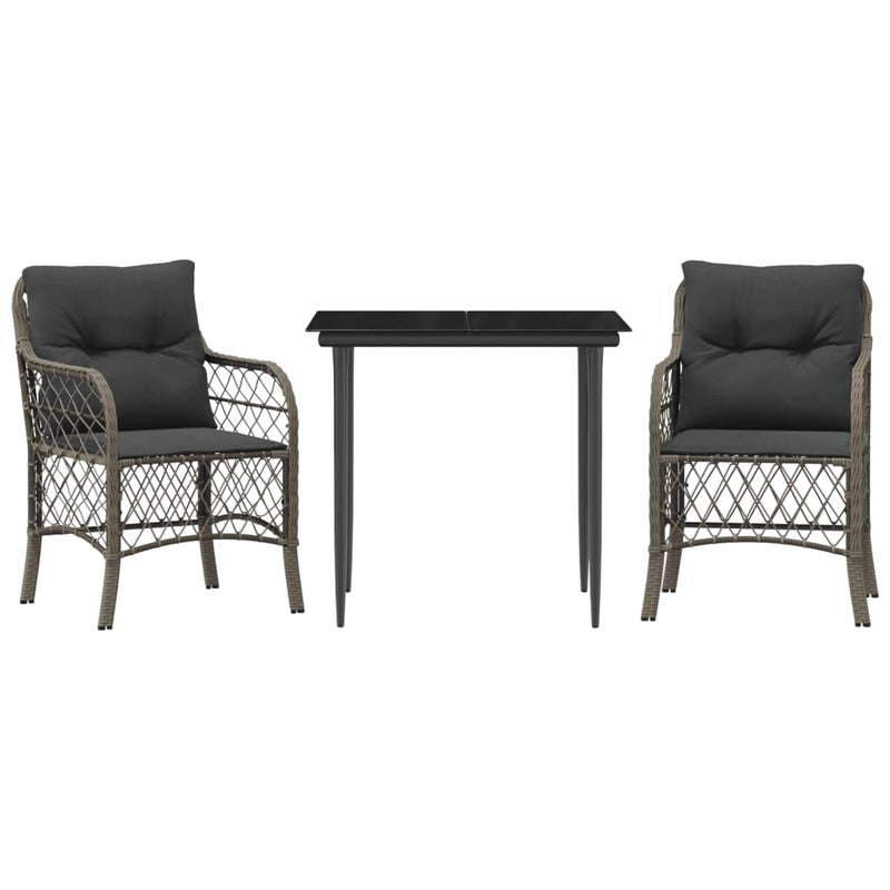 3 Piece Bistro Set with Cushions Grey Poly Rattan Payday Deals