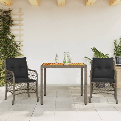 3 Piece Bistro Set with Cushions Grey Poly Rattan Payday Deals