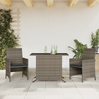 3 Piece Bistro Set with Cushions Grey Poly Rattan Payday Deals