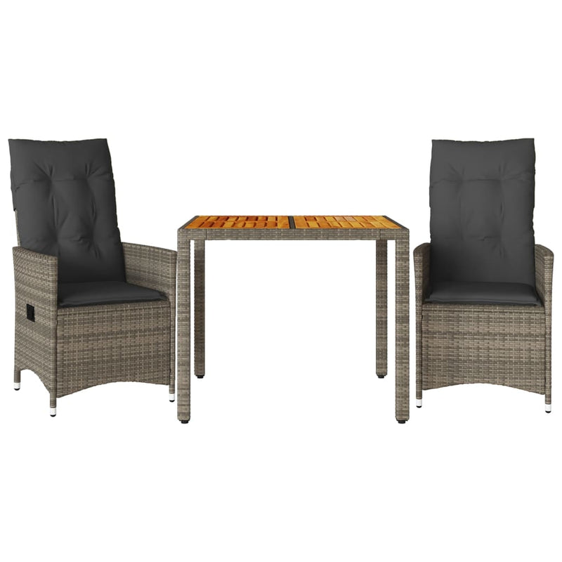 3 Piece Bistro Set with Cushions Grey Poly Rattan Payday Deals