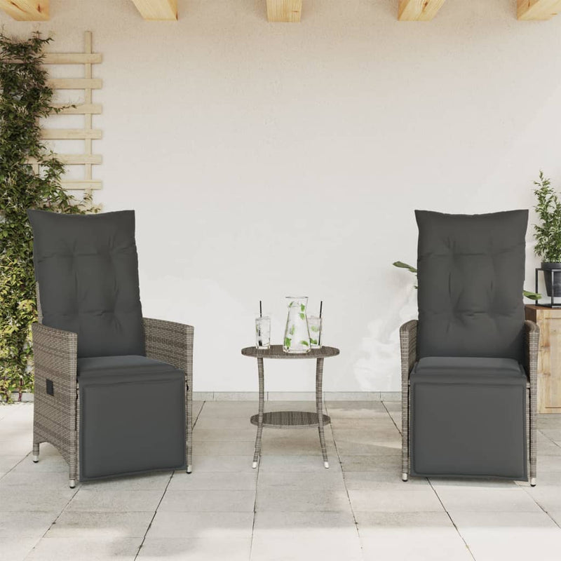 3 Piece Bistro Set with Cushions Grey Poly Rattan Payday Deals