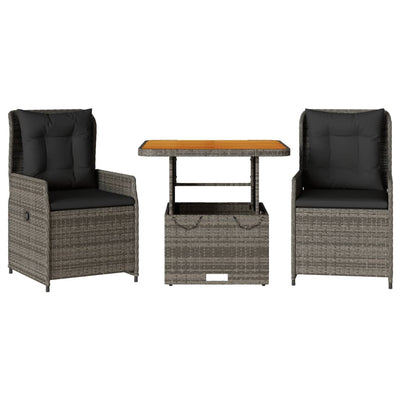 3 Piece Bistro Set with Cushions Grey Poly Rattan Payday Deals