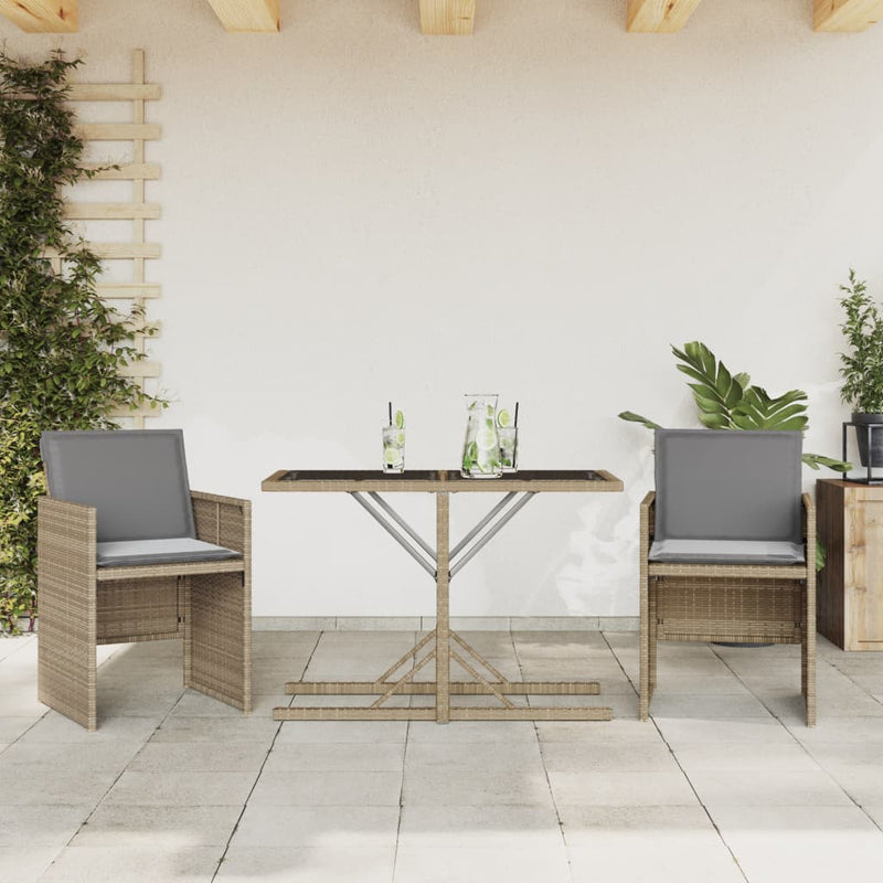 3 Piece Bistro Set with Cushions Mix Beige Poly Rattan Payday Deals