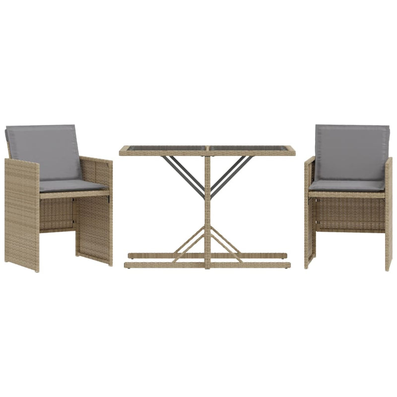 3 Piece Bistro Set with Cushions Mix Beige Poly Rattan Payday Deals