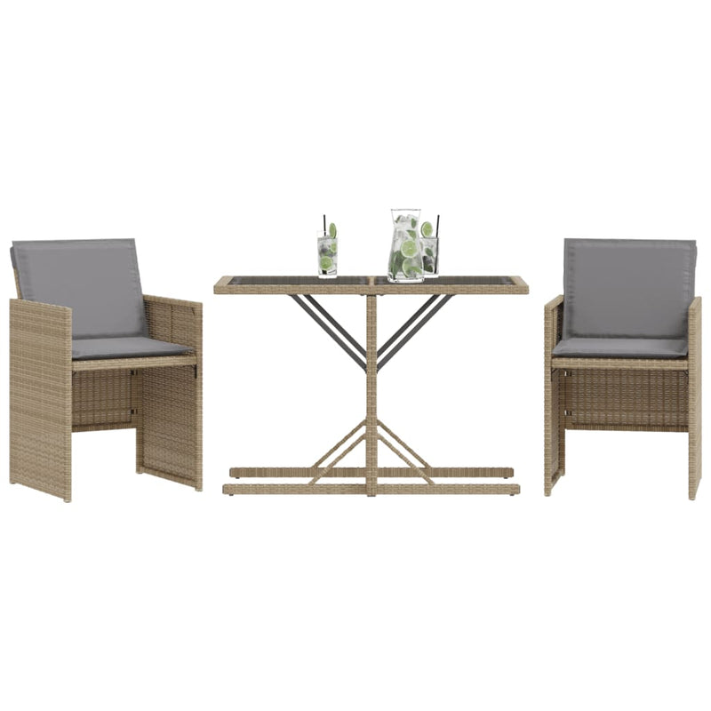 3 Piece Bistro Set with Cushions Mix Beige Poly Rattan Payday Deals