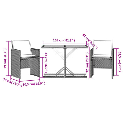 3 Piece Bistro Set with Cushions Mix Beige Poly Rattan Payday Deals