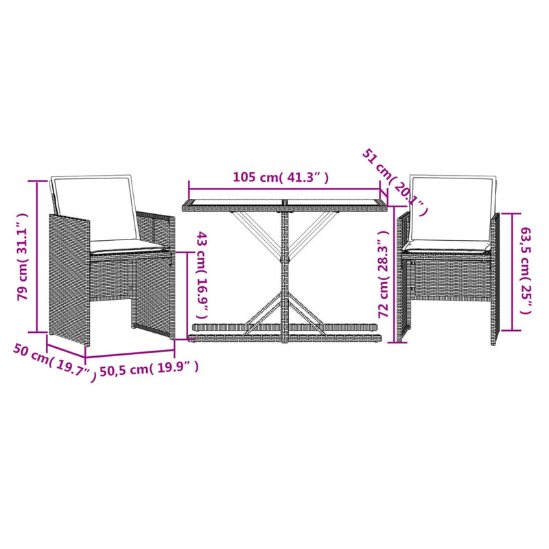 3 Piece Bistro Set with Cushions Mix Beige Poly Rattan Payday Deals