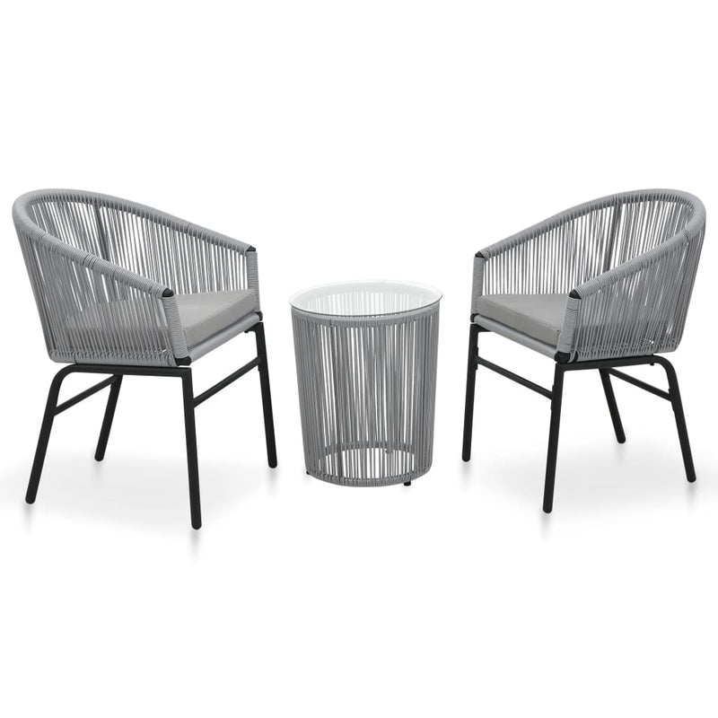 3 Piece Bistro Set with Cushions PE Rattan Grey Payday Deals