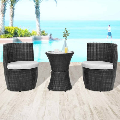 3 Piece Bistro Set with Cushions Poly Rattan Black Payday Deals