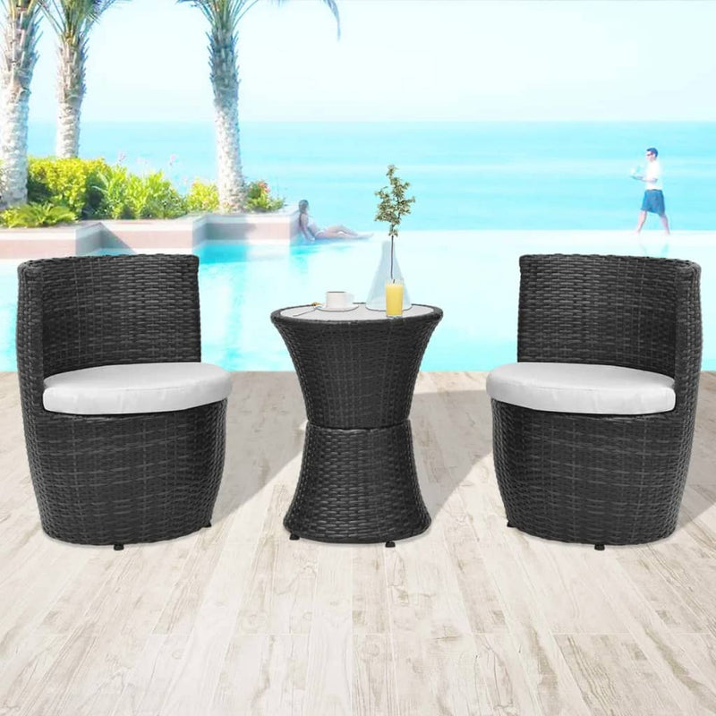 3 Piece Bistro Set with Cushions Poly Rattan Black Payday Deals