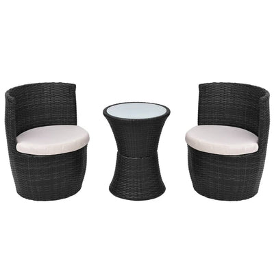 3 Piece Bistro Set with Cushions Poly Rattan Black Payday Deals