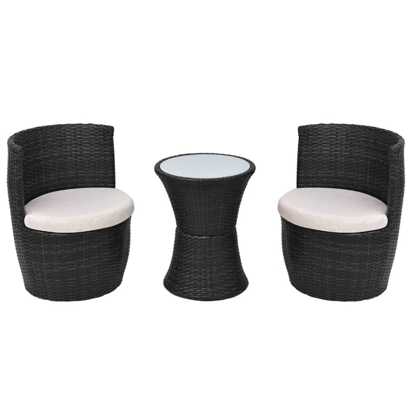 3 Piece Bistro Set with Cushions Poly Rattan Black Payday Deals