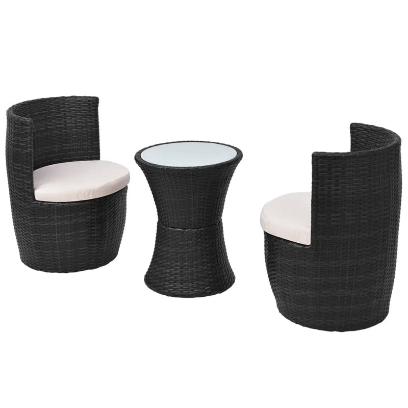 3 Piece Bistro Set with Cushions Poly Rattan Black Payday Deals