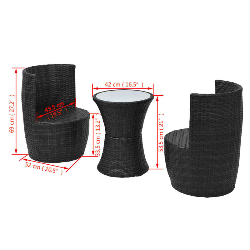 3 Piece Bistro Set with Cushions Poly Rattan Black Payday Deals