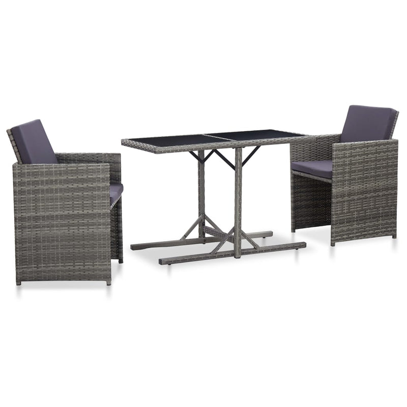 3 Piece Bistro Set with Cushions Poly Rattan Grey Payday Deals
