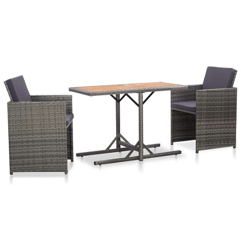 3 Piece Bistro Set with Cushions Poly Rattan Grey Payday Deals