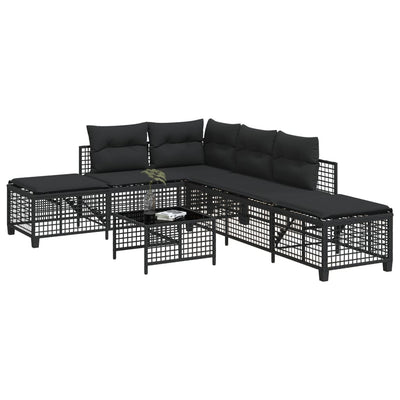 3 Piece Corner Garden Sofa Set with Cushions Black Poly Rattan