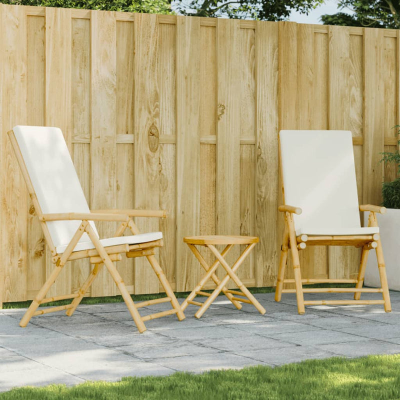 3 Piece Folding Bistro Set with Cream White Cushions Bamboo Payday Deals