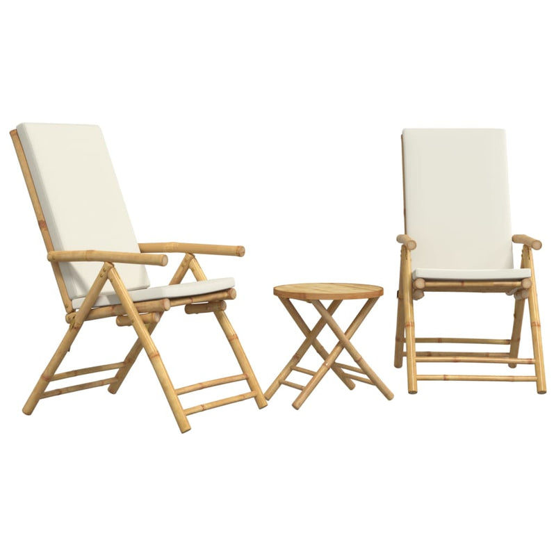 3 Piece Folding Bistro Set with Cream White Cushions Bamboo Payday Deals