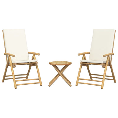 3 Piece Folding Bistro Set with Cream White Cushions Bamboo Payday Deals