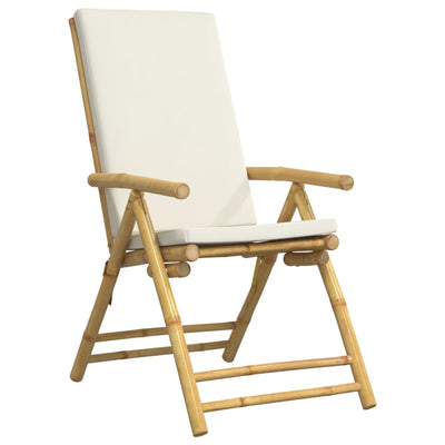 3 Piece Folding Bistro Set with Cream White Cushions Bamboo Payday Deals
