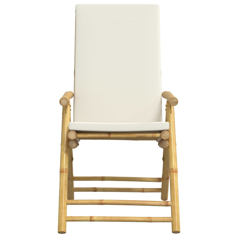 3 Piece Folding Bistro Set with Cream White Cushions Bamboo Payday Deals