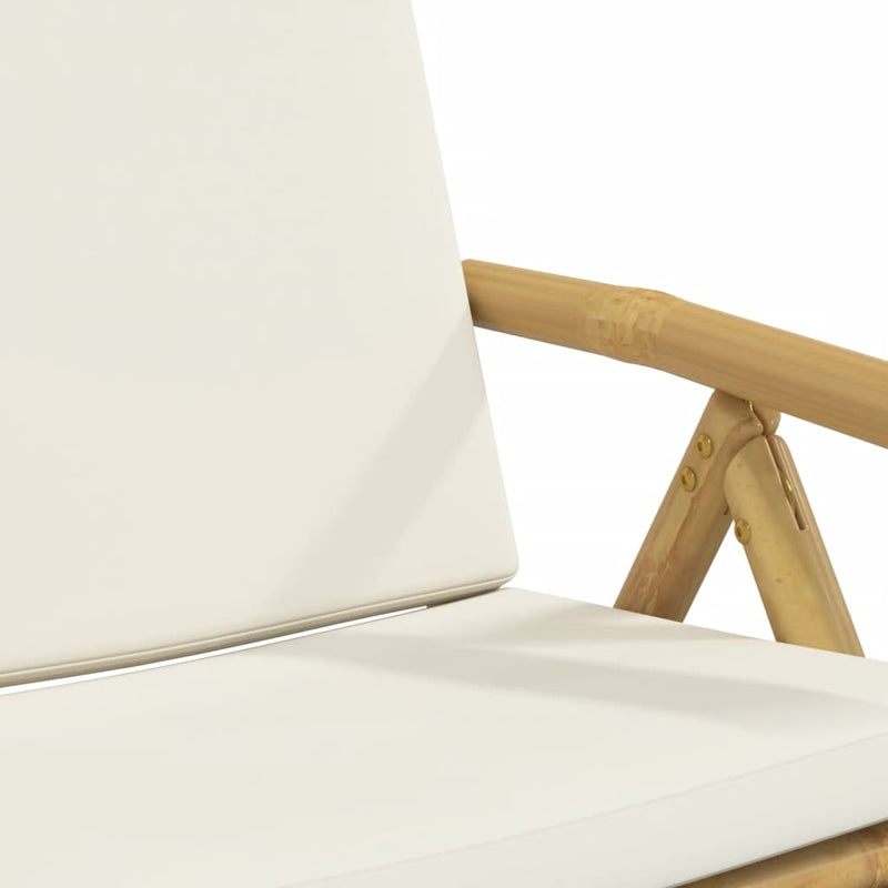 3 Piece Folding Bistro Set with Cream White Cushions Bamboo Payday Deals