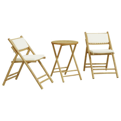3 Piece Folding Bistro set with Cream White Cushions Bamboo Payday Deals