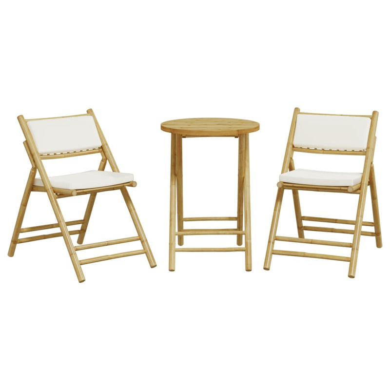 3 Piece Folding Bistro set with Cream White Cushions Bamboo Payday Deals