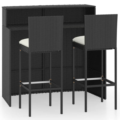 3 Piece Garden Bar Set with Cushions Black Payday Deals