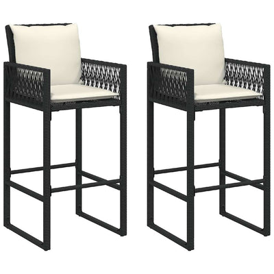 3 Piece Garden Bar Set with Cushions Black Poly Rattan Acacia Payday Deals