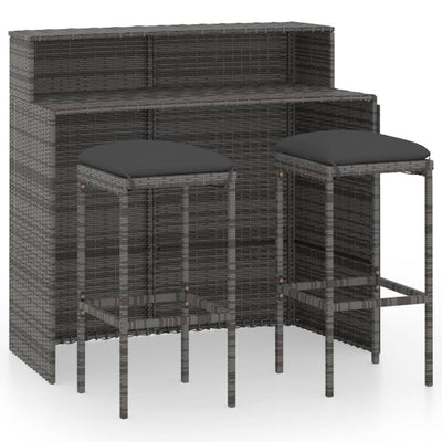 3 Piece Garden Bar Set with Cushions Grey Payday Deals