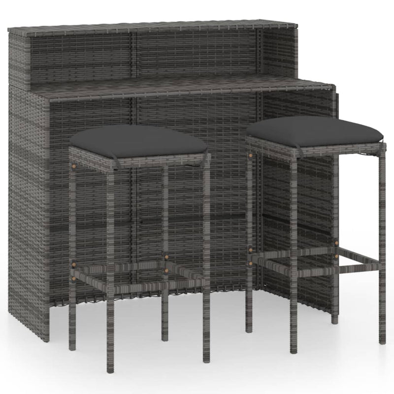 3 Piece Garden Bar Set with Cushions Grey Payday Deals