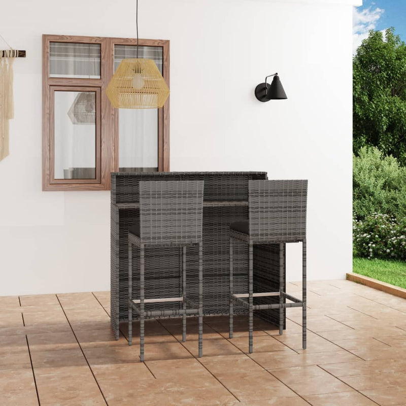 3 Piece Garden Bar Set with Cushions Grey Payday Deals