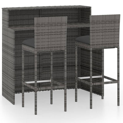 3 Piece Garden Bar Set with Cushions Grey Payday Deals