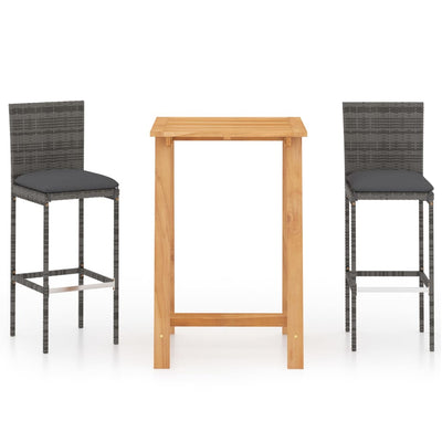 3 Piece Garden Bar Set with Cushions Grey Payday Deals