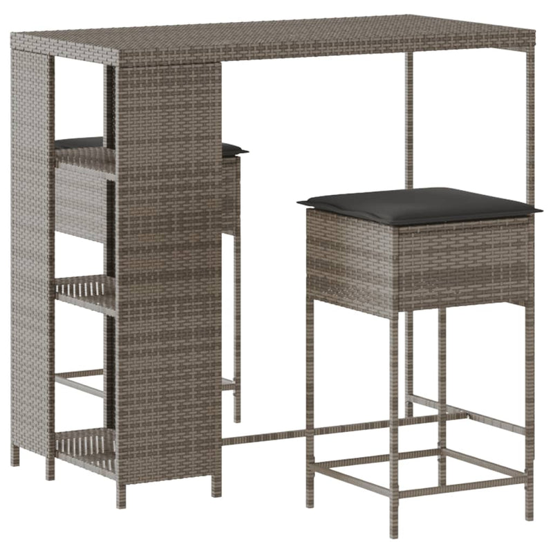 3 Piece Garden Bar Set with Cushions Grey Poly Rattan Payday Deals