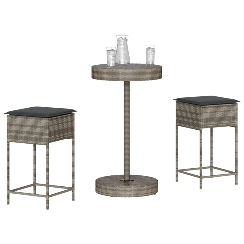 3 Piece Garden Bar Set with Cushions Grey Poly Rattan Payday Deals