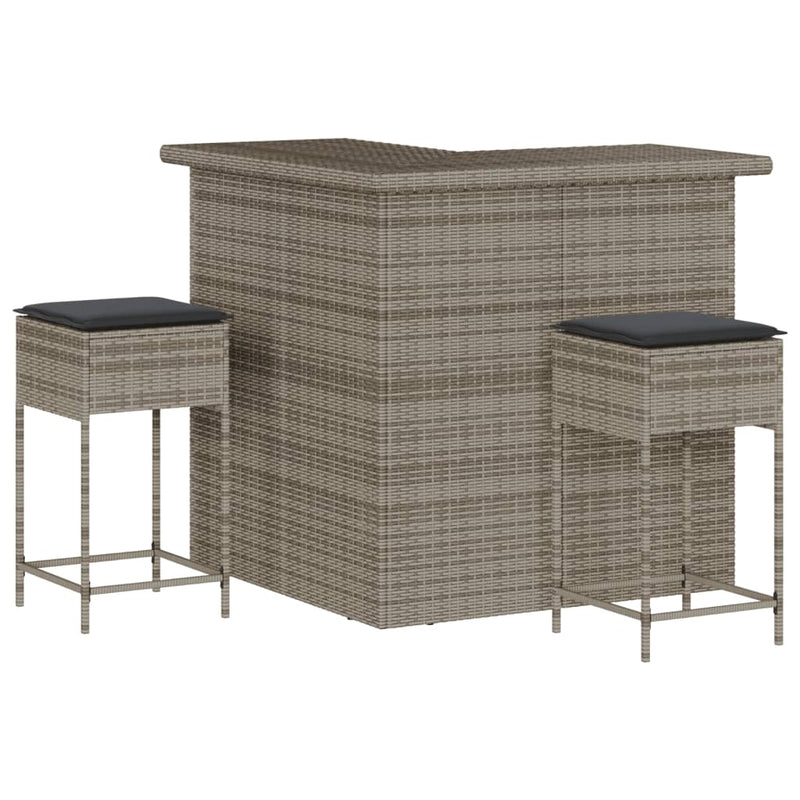 3 Piece Garden Bar Set with Cushions Grey Poly Rattan Payday Deals