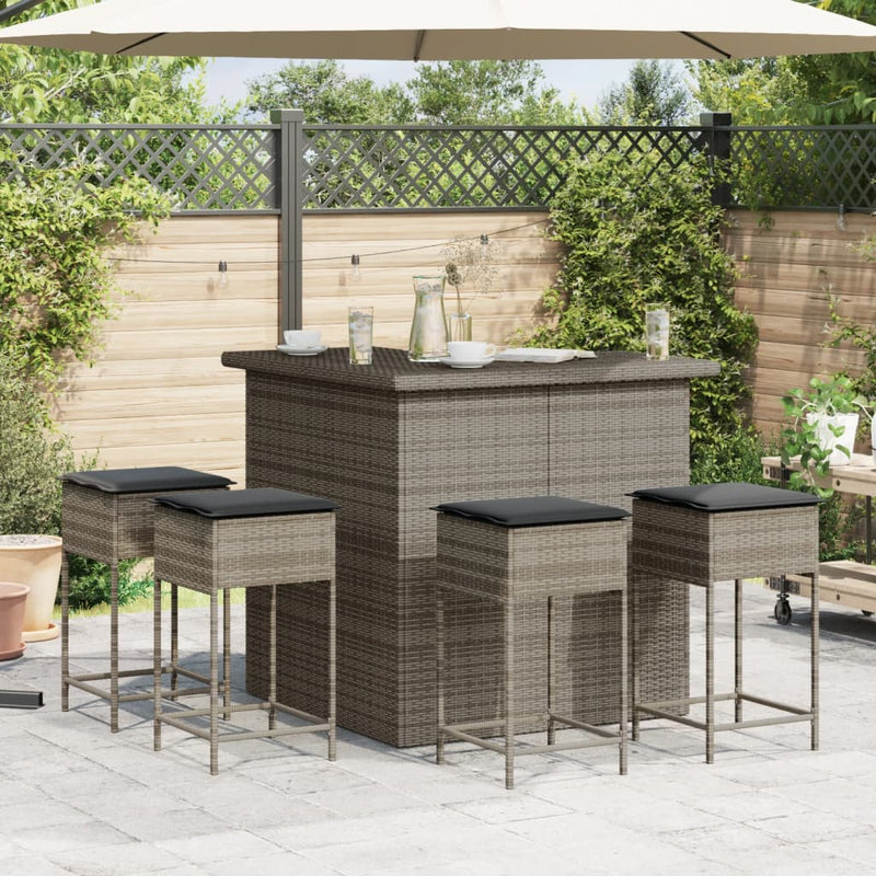 3 Piece Garden Bar Set with Cushions Grey Poly Rattan Payday Deals