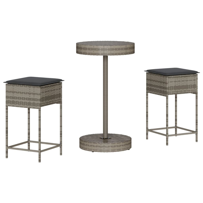 3 Piece Garden Bar Set with Cushions Grey Poly Rattan Payday Deals