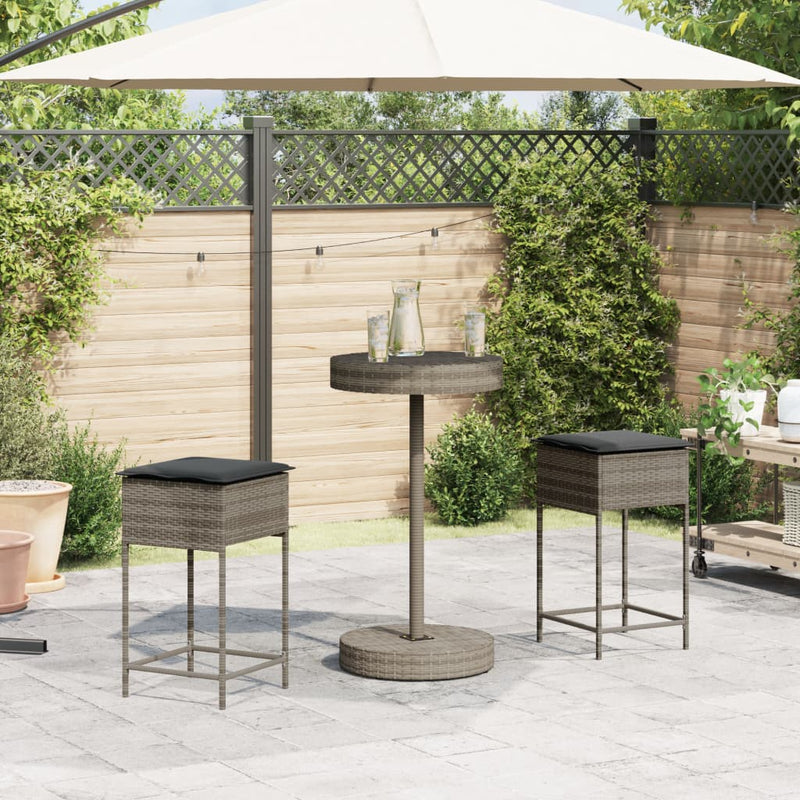 3 Piece Garden Bar Set with Cushions Grey Poly Rattan Payday Deals