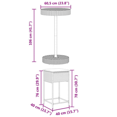 3 Piece Garden Bar Set with Cushions Grey Poly Rattan Payday Deals