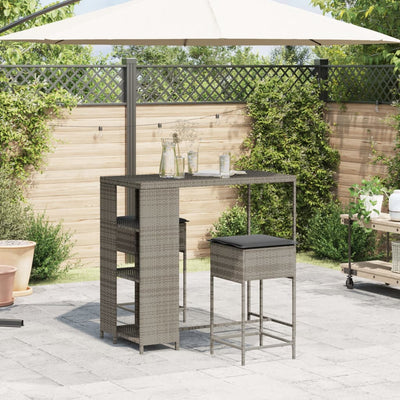 3 Piece Garden Bar Set with Cushions Grey Poly Rattan Payday Deals