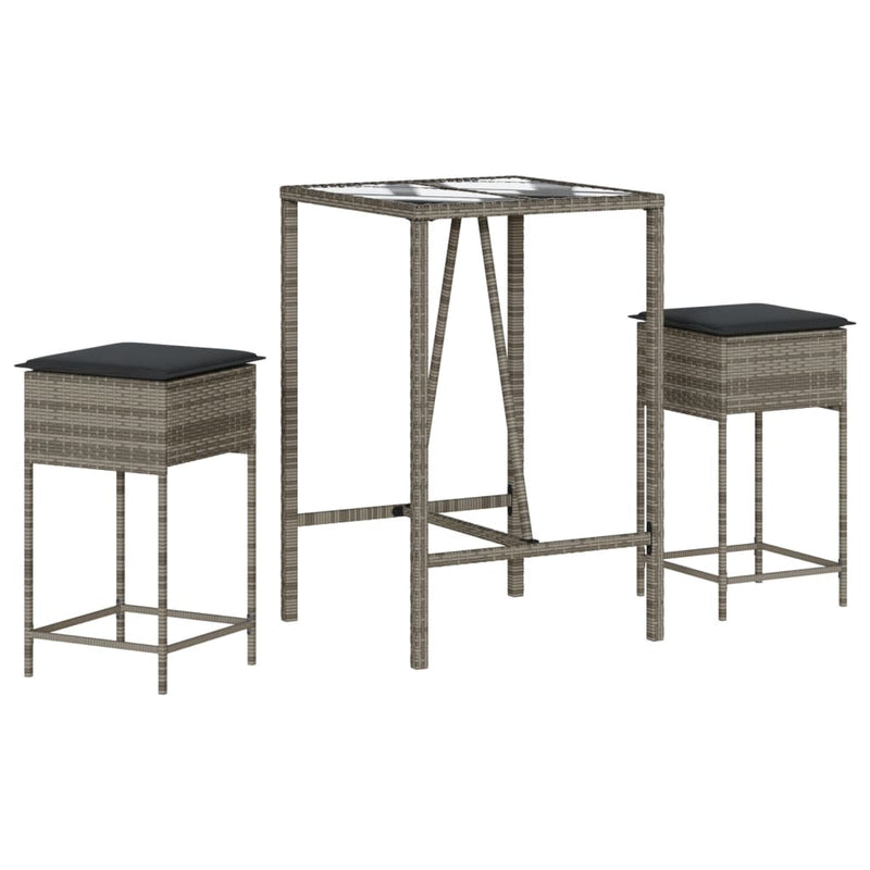 3 Piece Garden Bar Set with Cushions Grey Poly Rattan Payday Deals